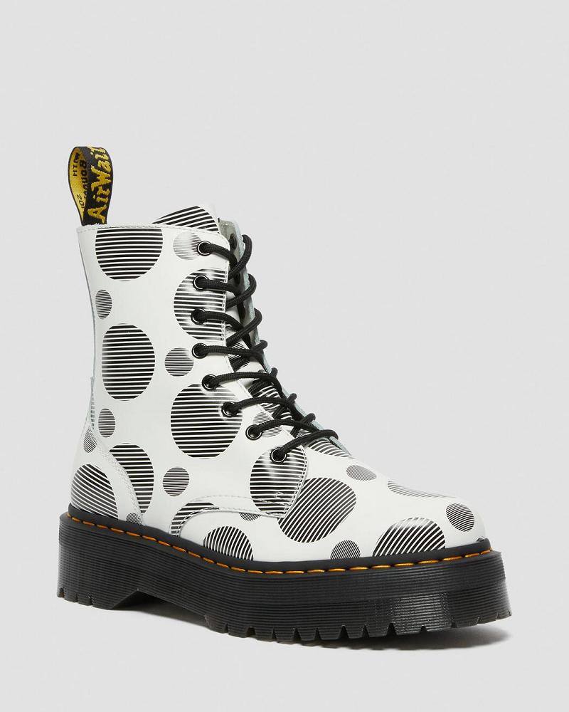 White Women\'s Dr Martens Jadon Polka Dot Smooth Leather Platform Boots | CA 244EBC